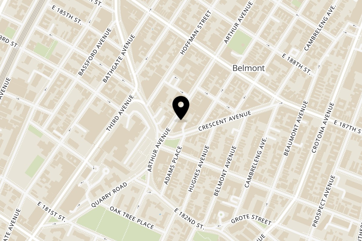 Map showing the location of Yopcity restaurant on 2324 Arthur Ave in Bronx